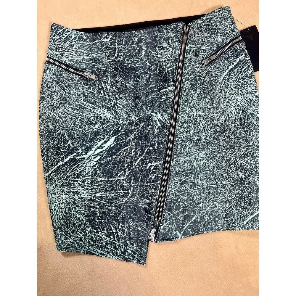 Y2K Guess Mini Skirt Grunge‎ Asymmetrical Green Black Zippered Womens Medium NWT